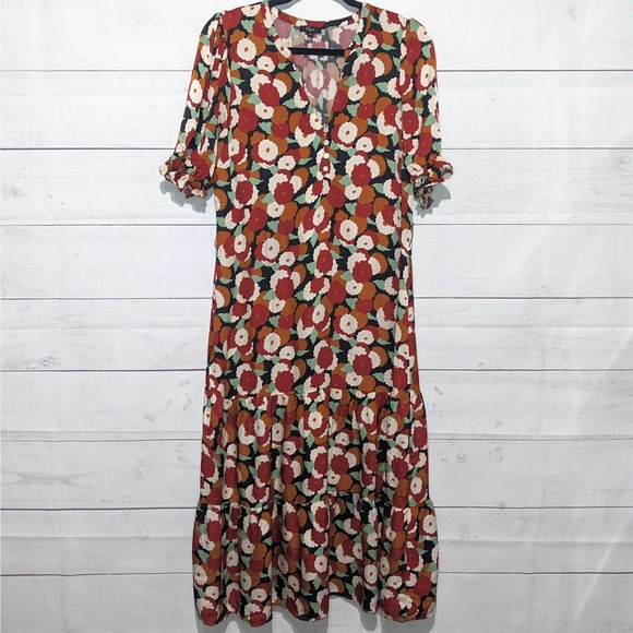Rails Floral Midi Dress - Red, Black, White - Picture 5 of 11